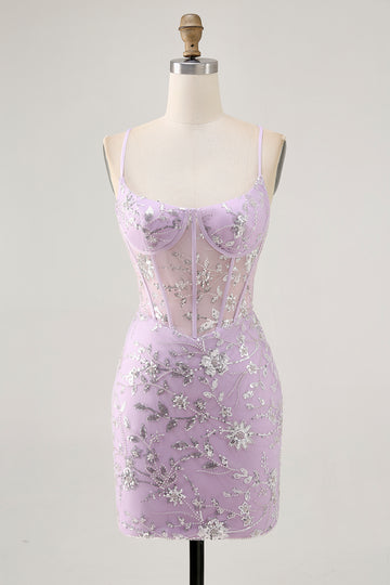 Lilac Sequin Bodycon Corset Homecoming Dress